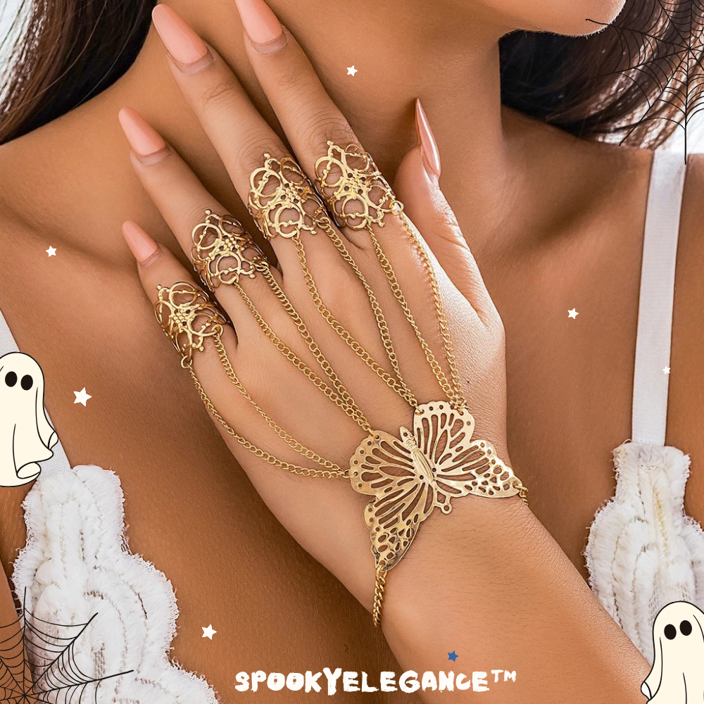 SpookyElegance™ Finger Wrist Chain Rings Bracelet | Butterly Bracelet | 50% OFF