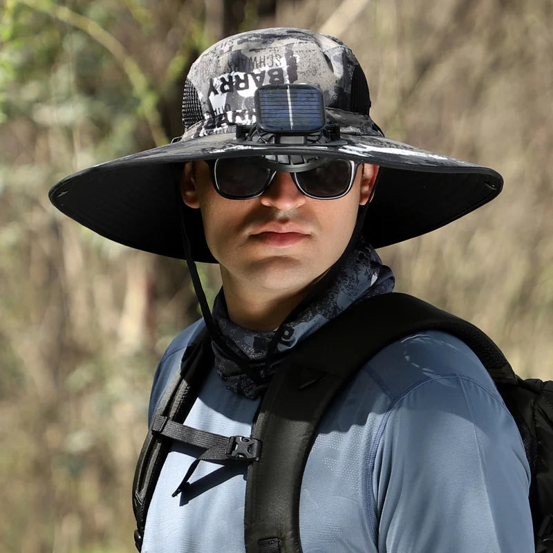 🔥Laatste dag aanbieding - Wide Brim Solar Fan Outdoor Fishing Hat - Zonne-energie &amp; USB-oplaadbaar